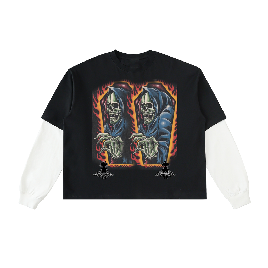 Layered Contrast Sleeve Cotton T-Shirt