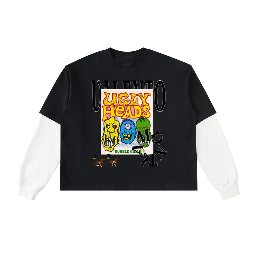 Layered Contrast Sleeve Cotton T-Shirt