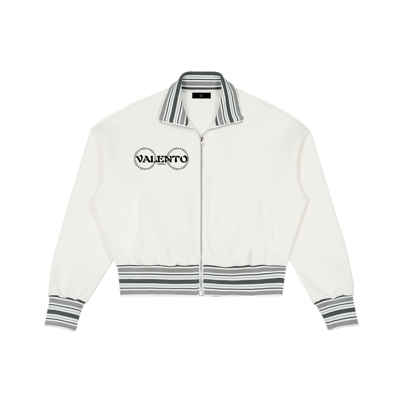 Striped Rib Collar Zip Jacket