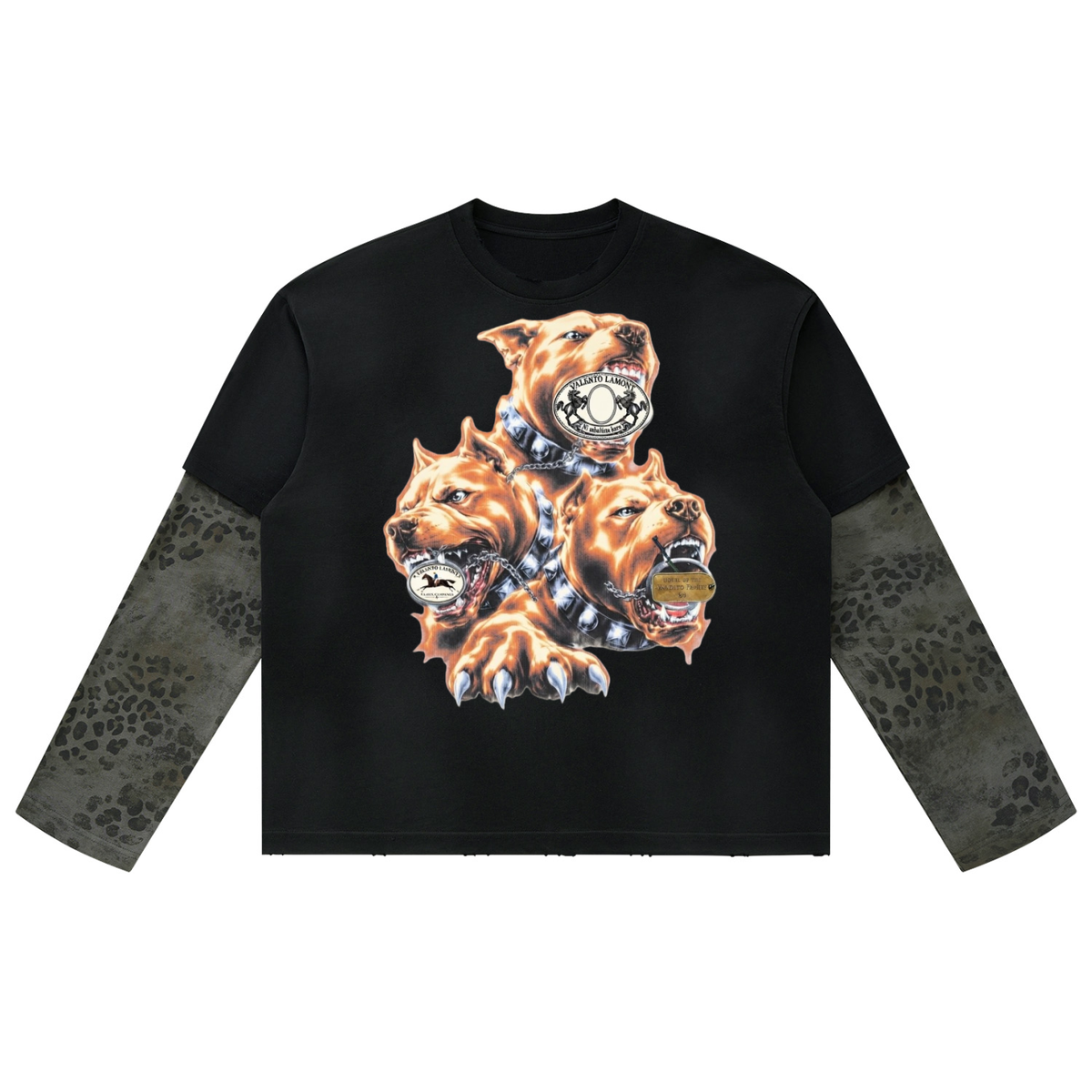 Unisex Vintage Wash Leopard Paneled Layer T-Shirt