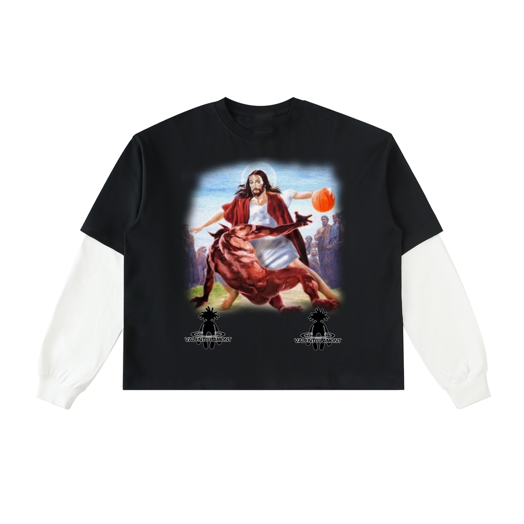 Layered Contrast Sleeve Cotton T-Shirt