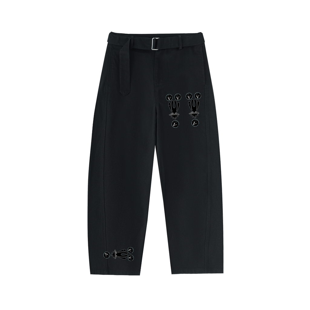 Twisted-Seam Belted Curved-Blade Pants