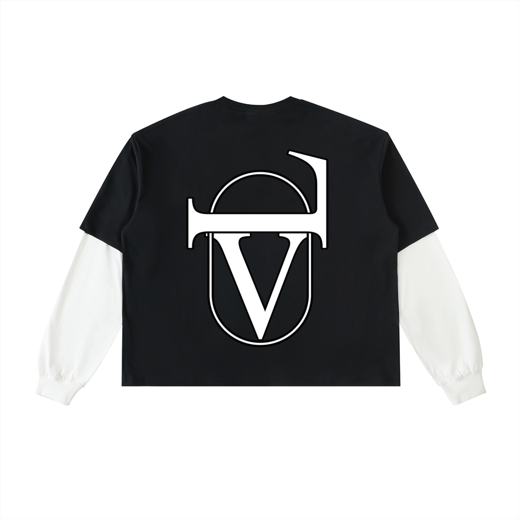 Layered Contrast Sleeve Cotton T-Shirt