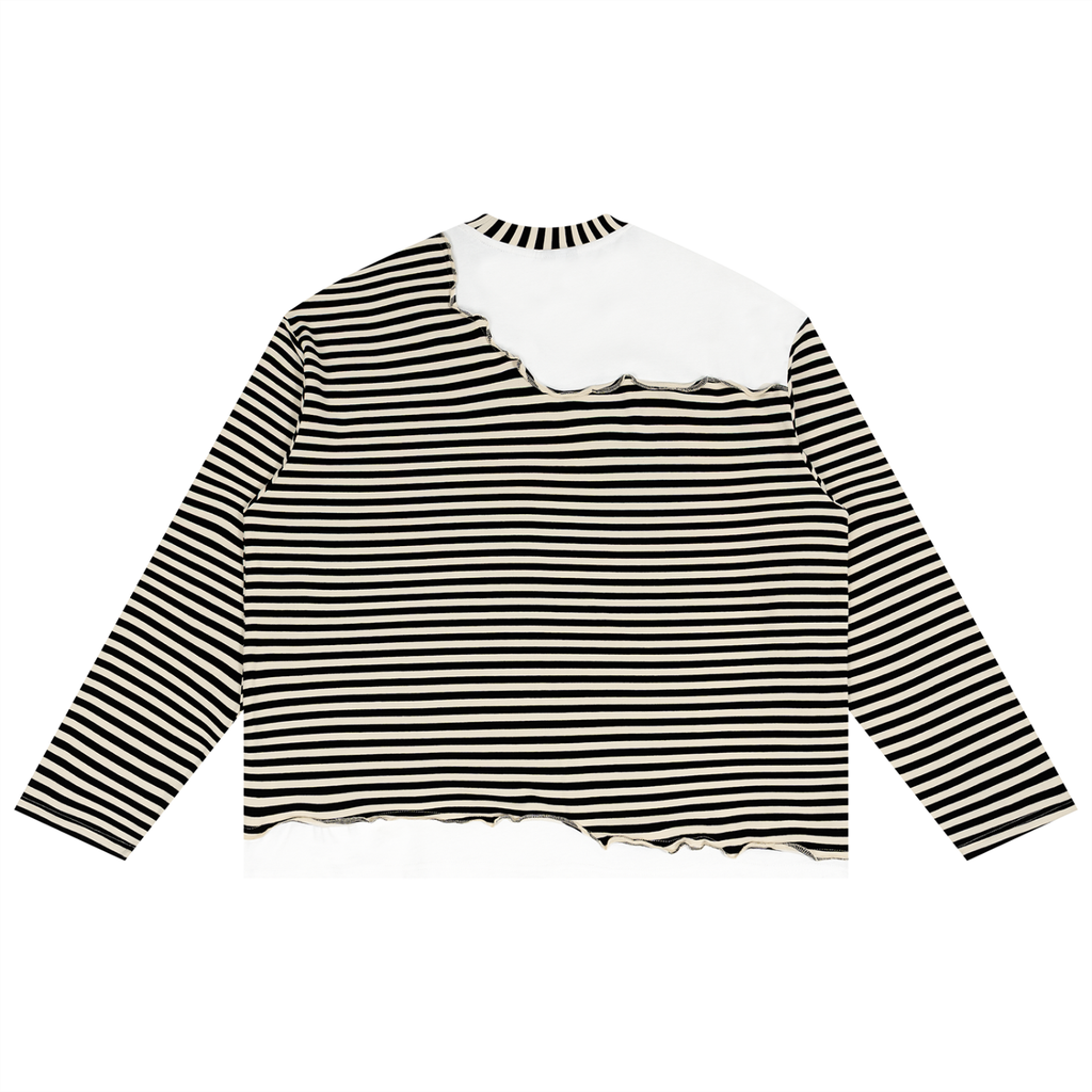 V Striped Panel Boxy Long Sleeve T-Shirt