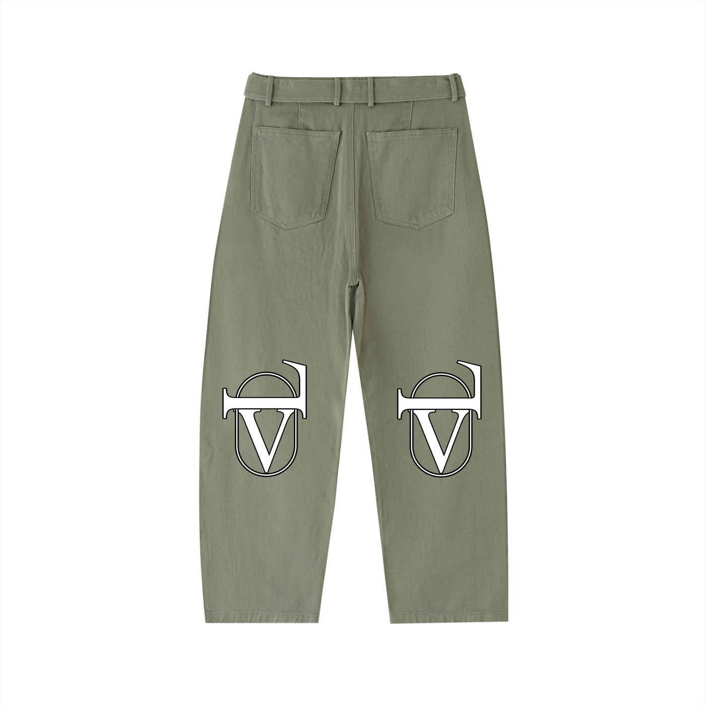 Twisted-Seam Belted Curved-Blade Pants