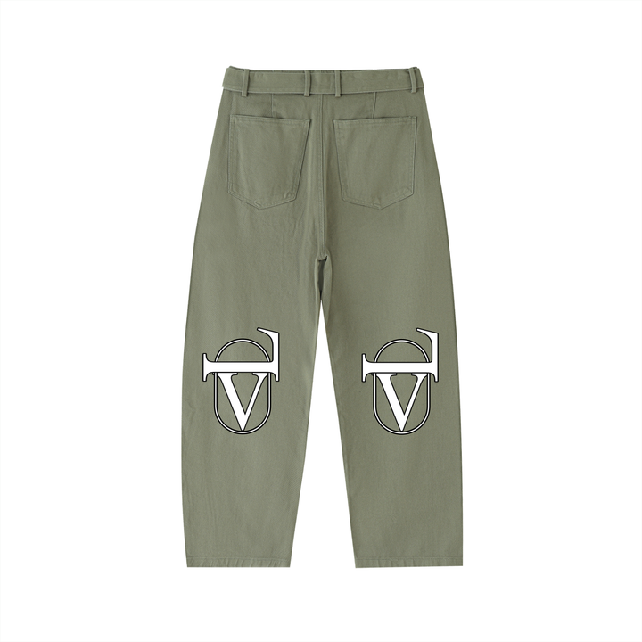 Twisted-Seam Belted Curved-Blade Pants