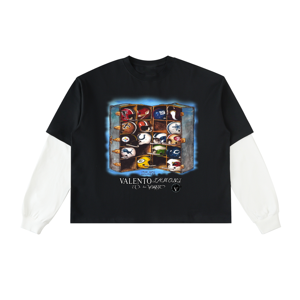 Layered Contrast Sleeve Cotton T-Shirt