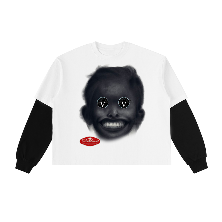 Layered Contrast Sleeve Cotton T-Shirt