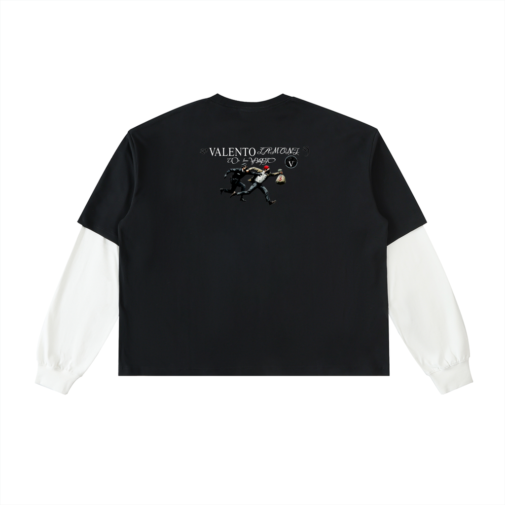 Layered Contrast Sleeve Cotton T-Shirt