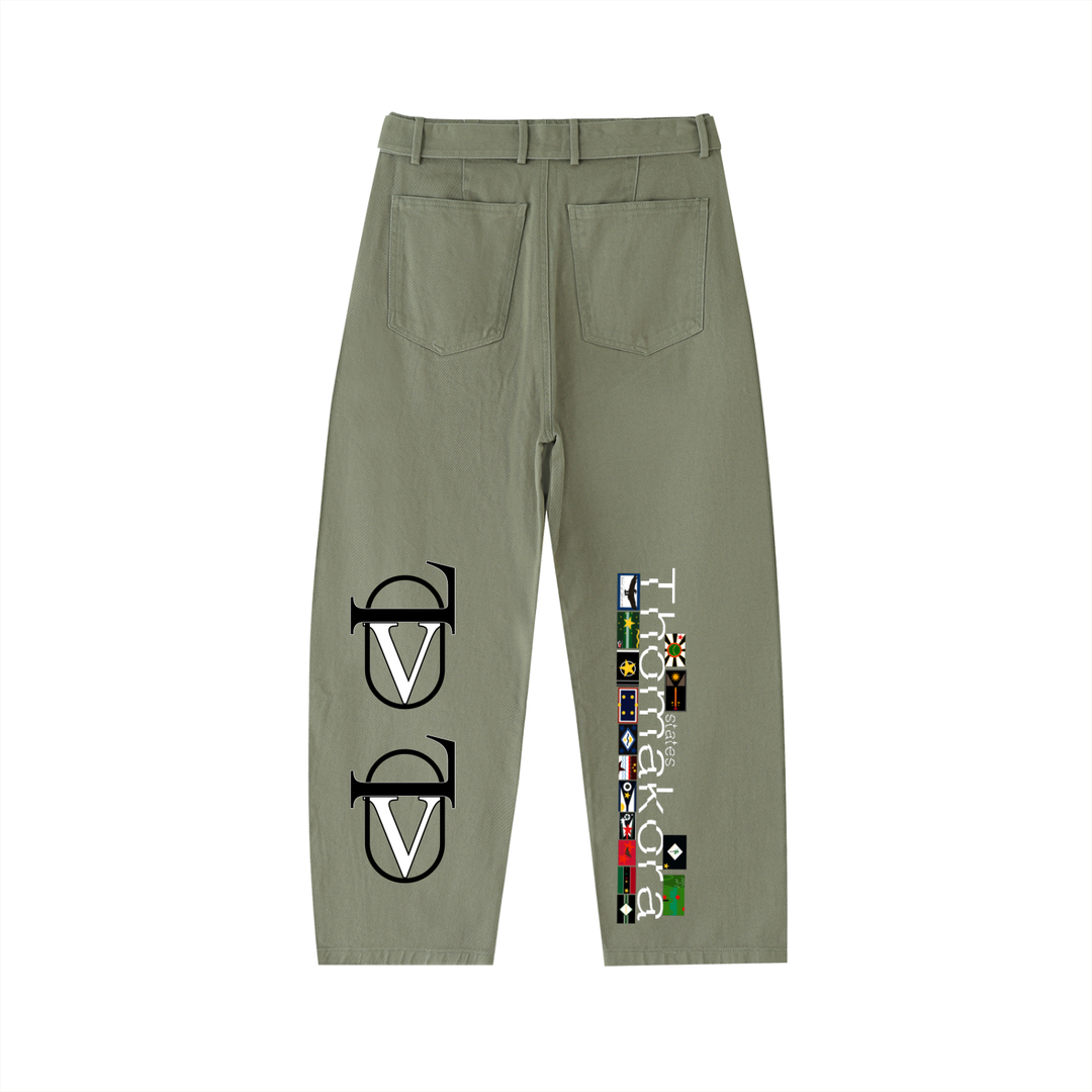 Twisted-Seam Belted Curved-Blade Pants