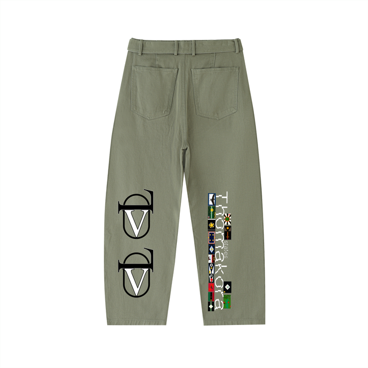 Twisted-Seam Belted Curved-Blade Pants