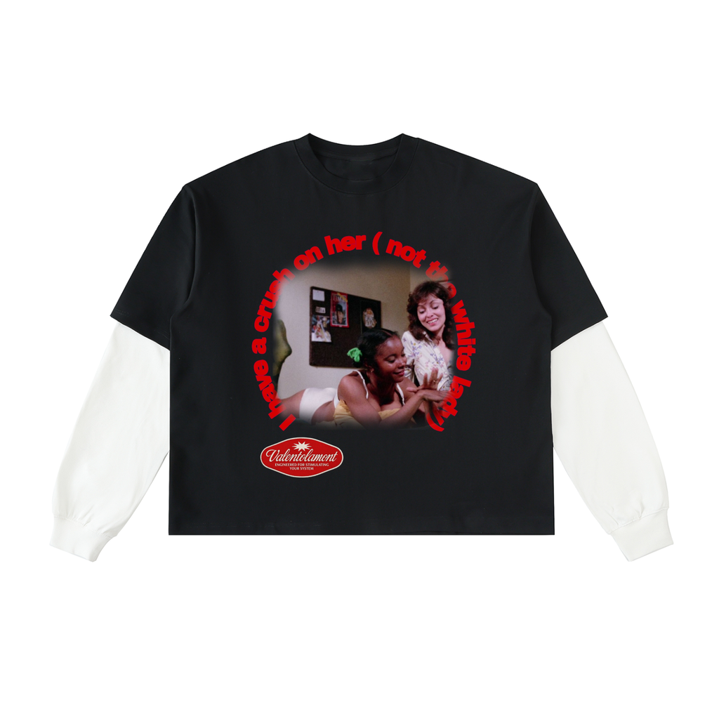 Layered Contrast Sleeve Cotton T-Shirt