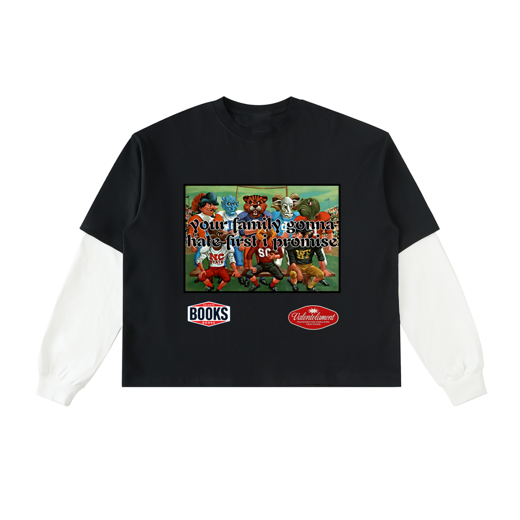 Layered Contrast Sleeve Cotton T-Shirt