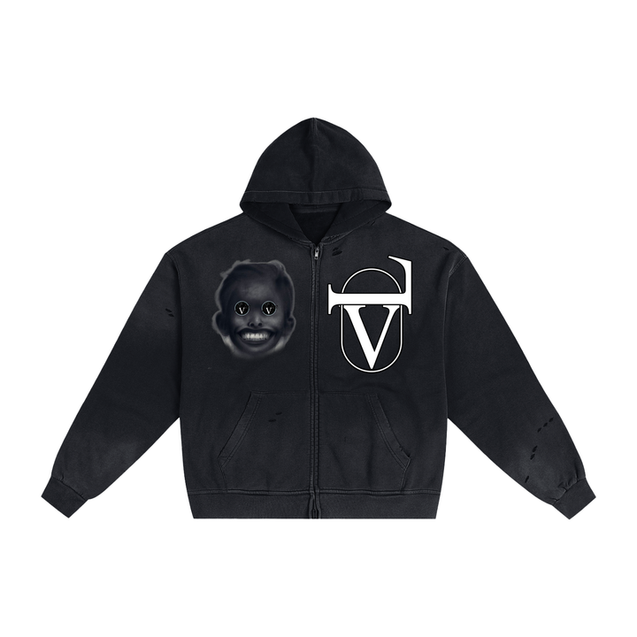 Hand-Frayed Sunfade Zip Hoodie