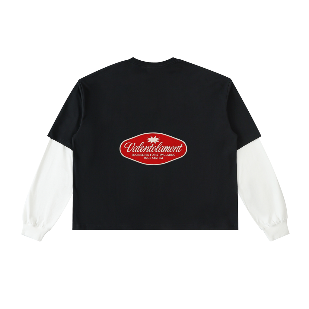 Layered Contrast Sleeve Cotton T-Shirt