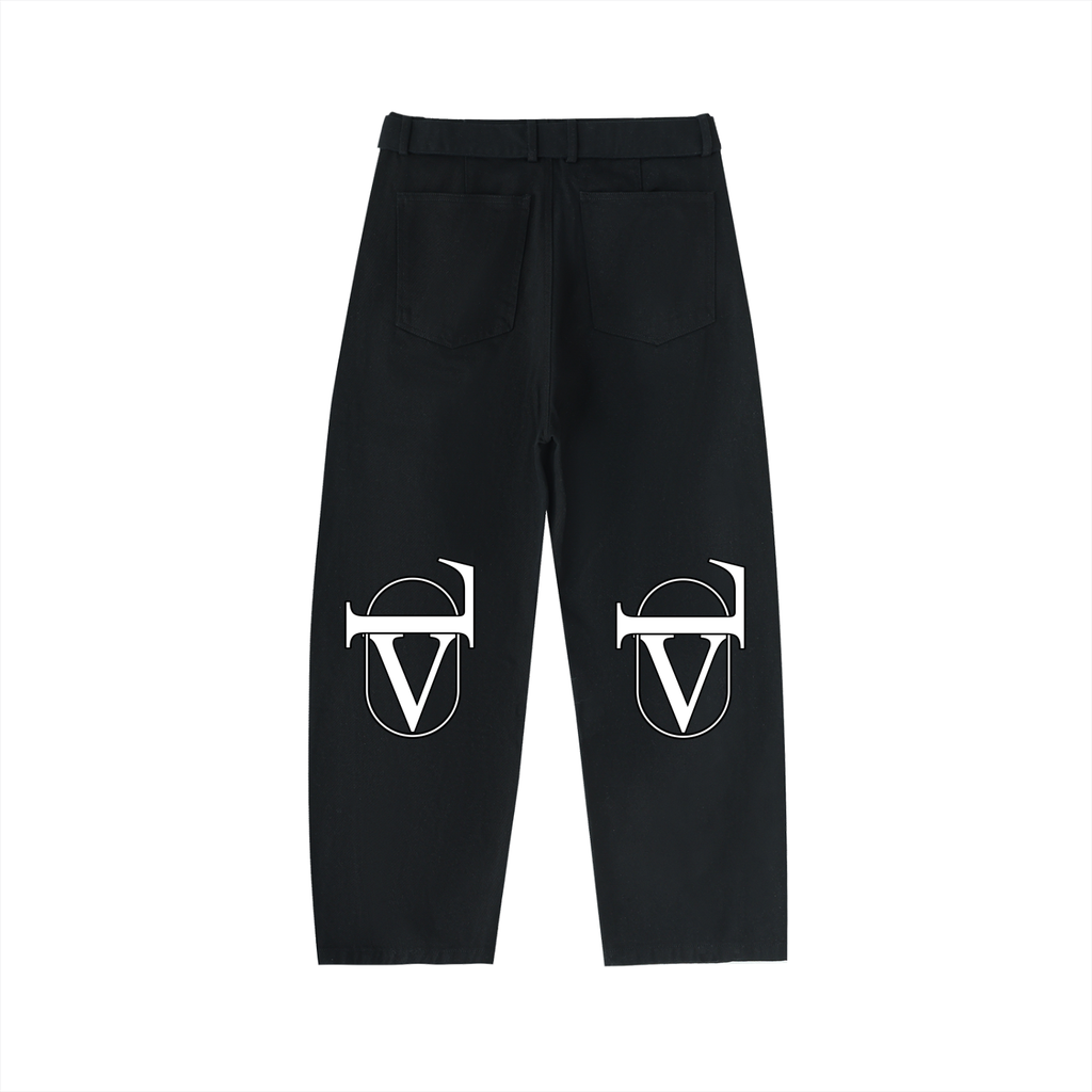 Twisted-Seam Belted Curved-Blade Pants