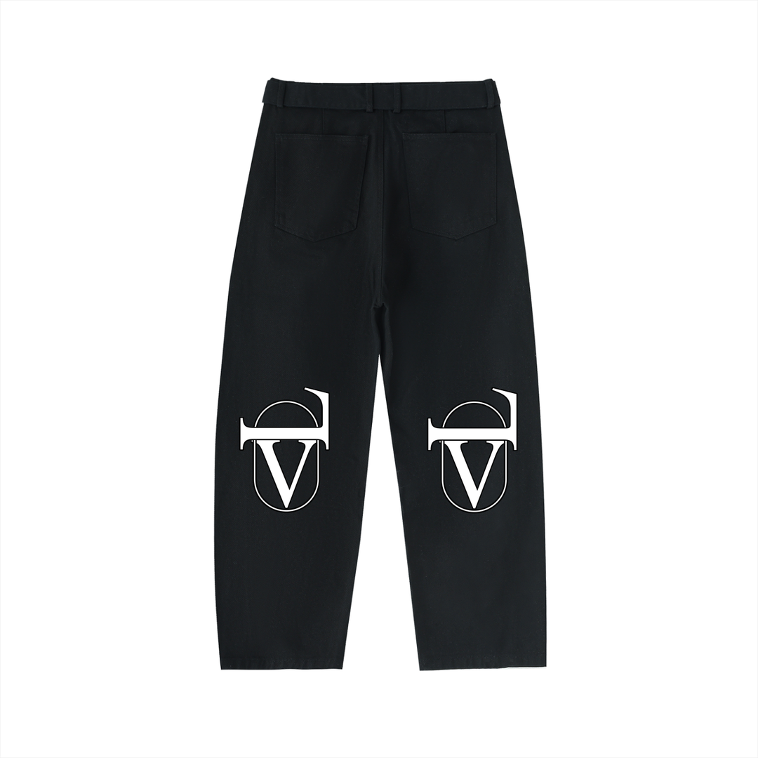 Twisted-Seam Belted Curved-Blade Pants