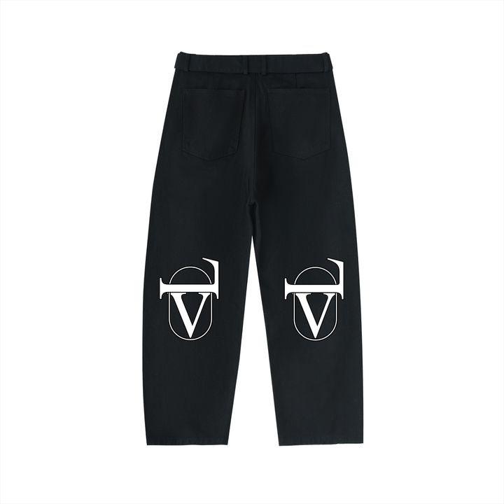 Twisted-Seam Belted Curved-Blade Pants