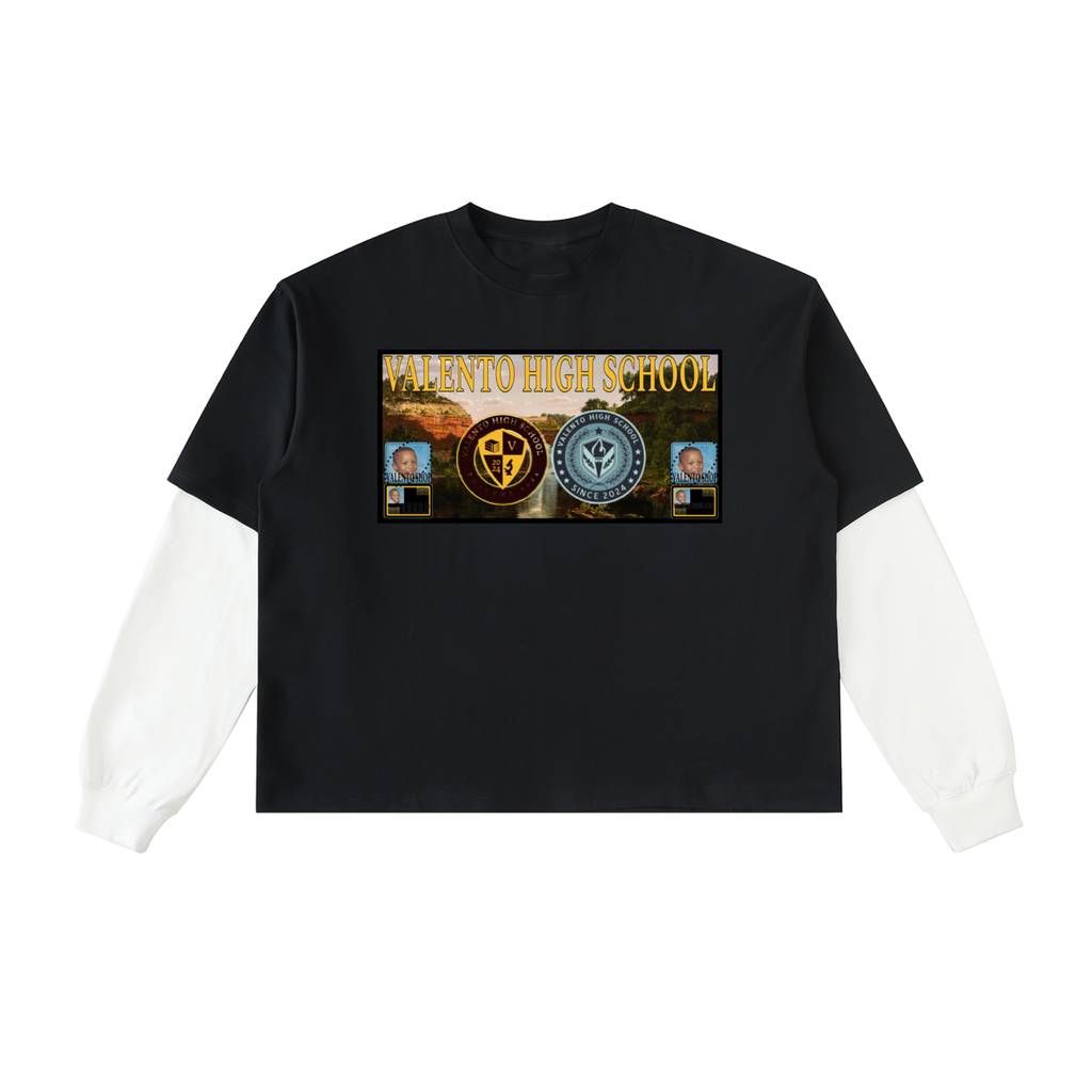 Layered Contrast Sleeve Cotton T-Shirt