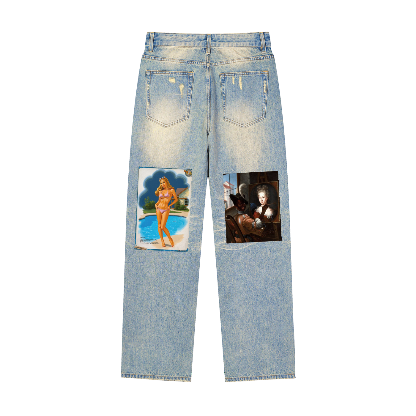 Sun Fade Raw Hem Denim Jeans