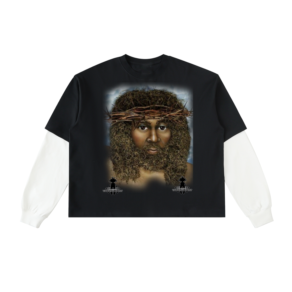 Layered Contrast Sleeve Cotton T-Shirt