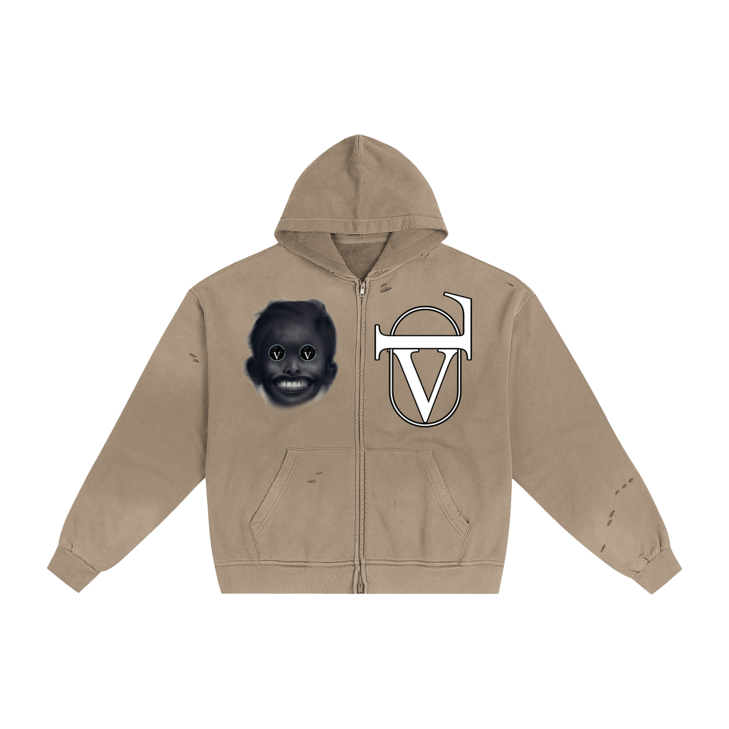 Hand-Frayed Sunfade Zip Hoodie