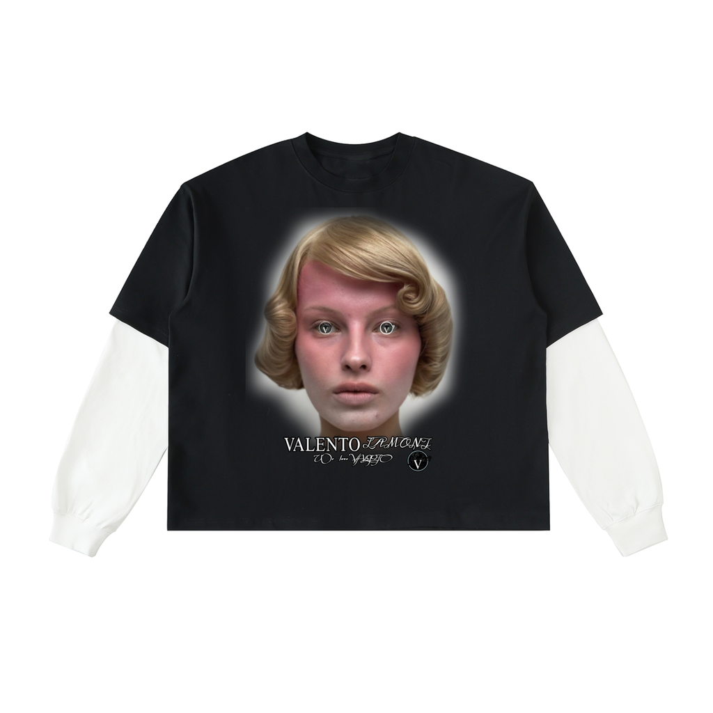 Layered Contrast Sleeve Cotton T-Shirt