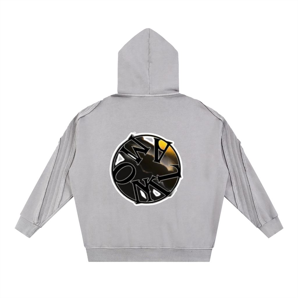 Snow Washed Tape Raw Edge Zip Hoodie