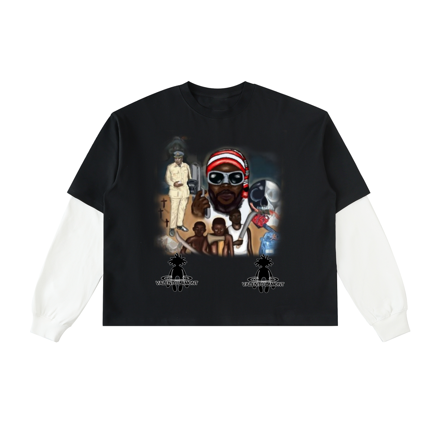 Layered Contrast Sleeve Cotton T-Shirt