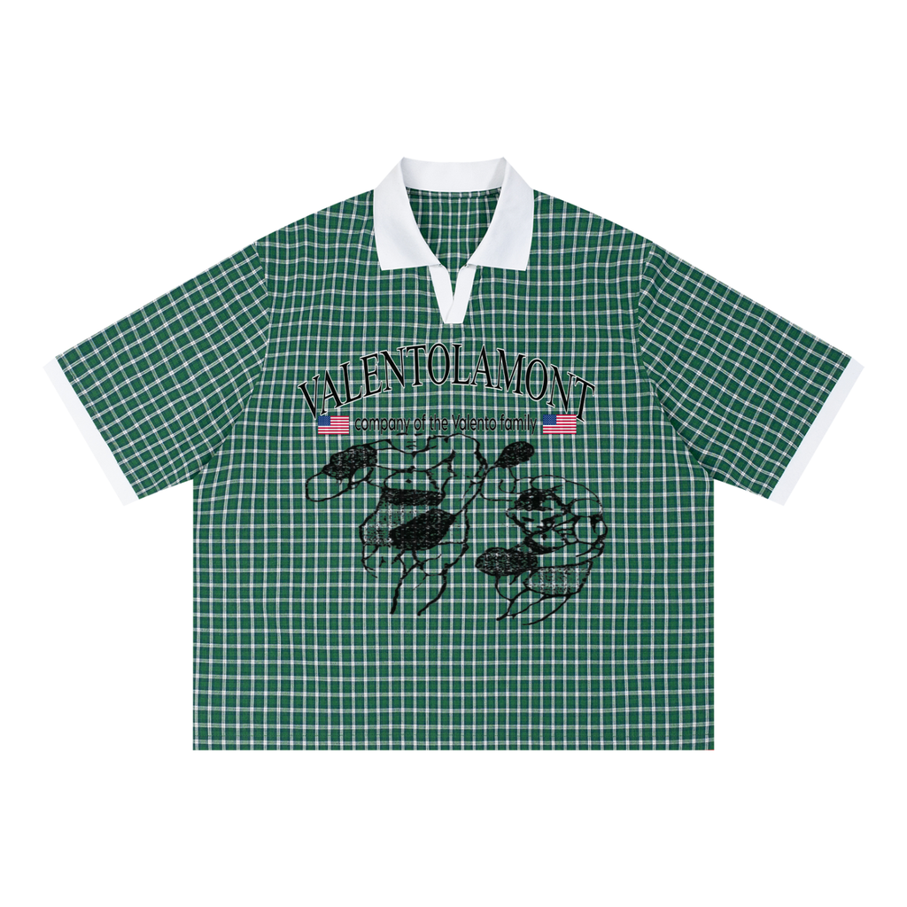 Unisex Boxy Plaid Color Block Polo Shirt