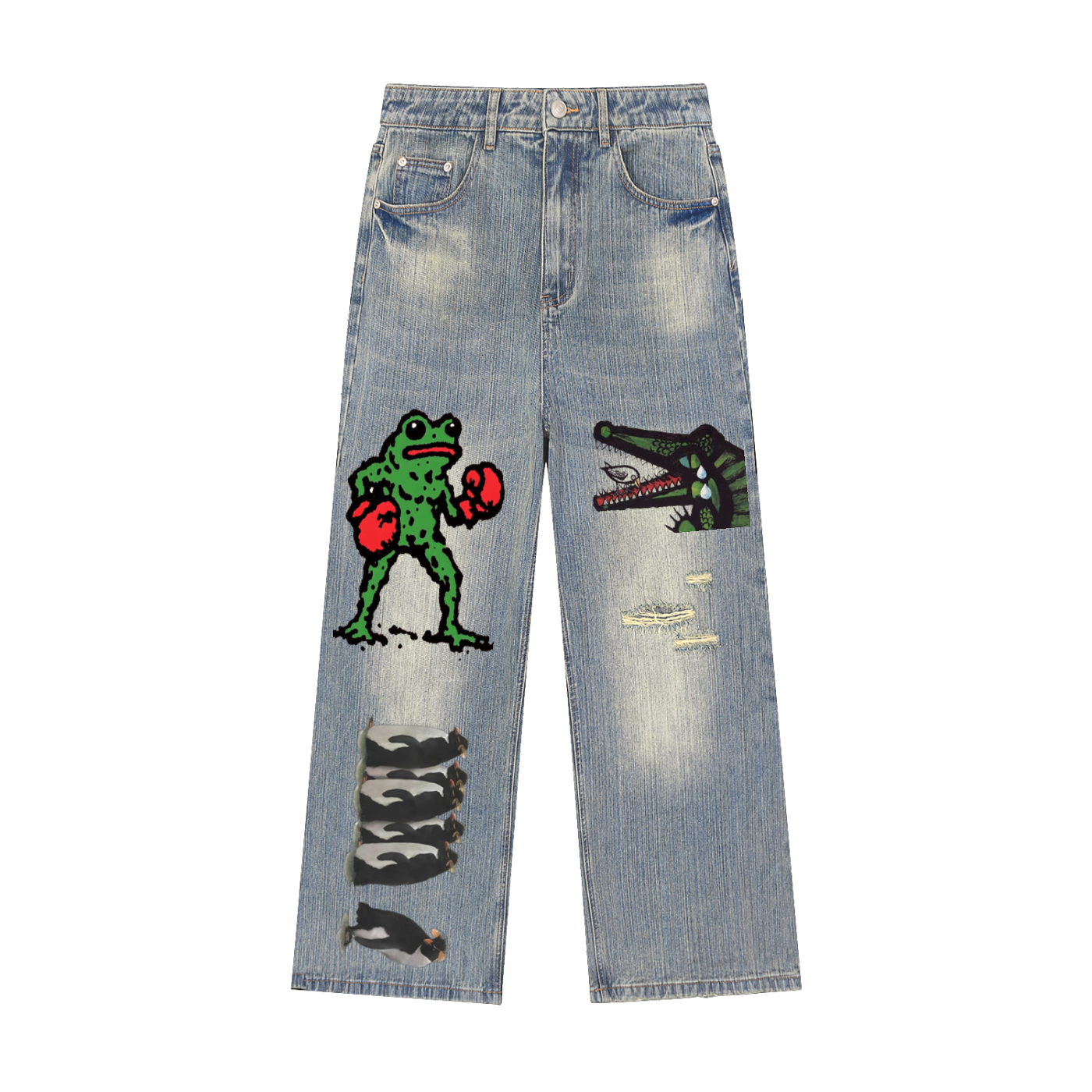 Vintage Wash Distressed Denim Jeans
