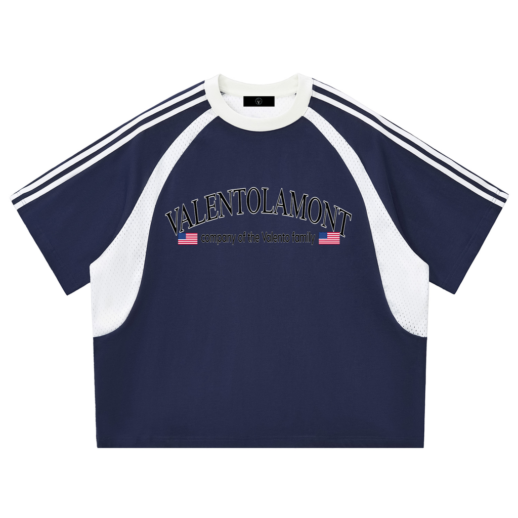 Contrast Stripes Panel Mesh T-shirt