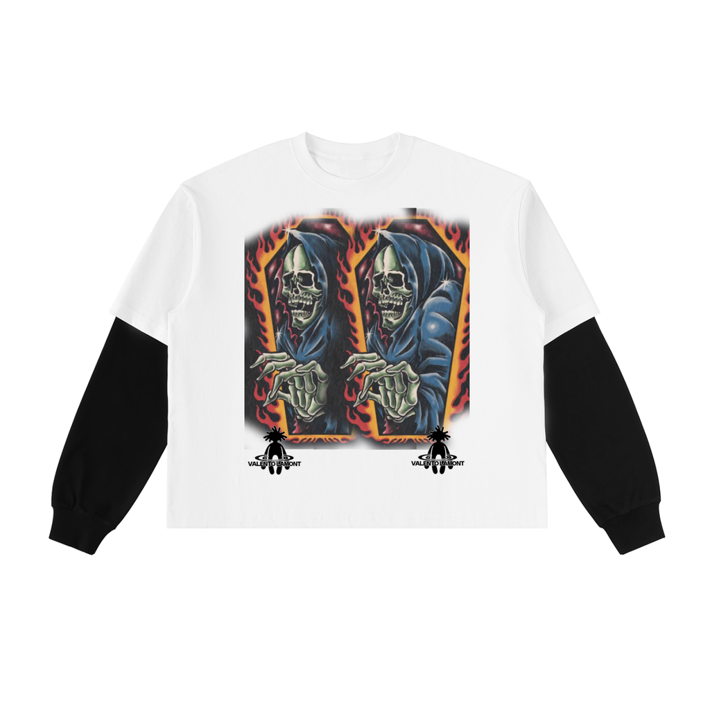 Layered Contrast Sleeve Cotton T-Shirt