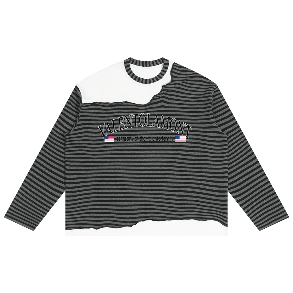 V Striped Panel Boxy Long Sleeve T-Shirt