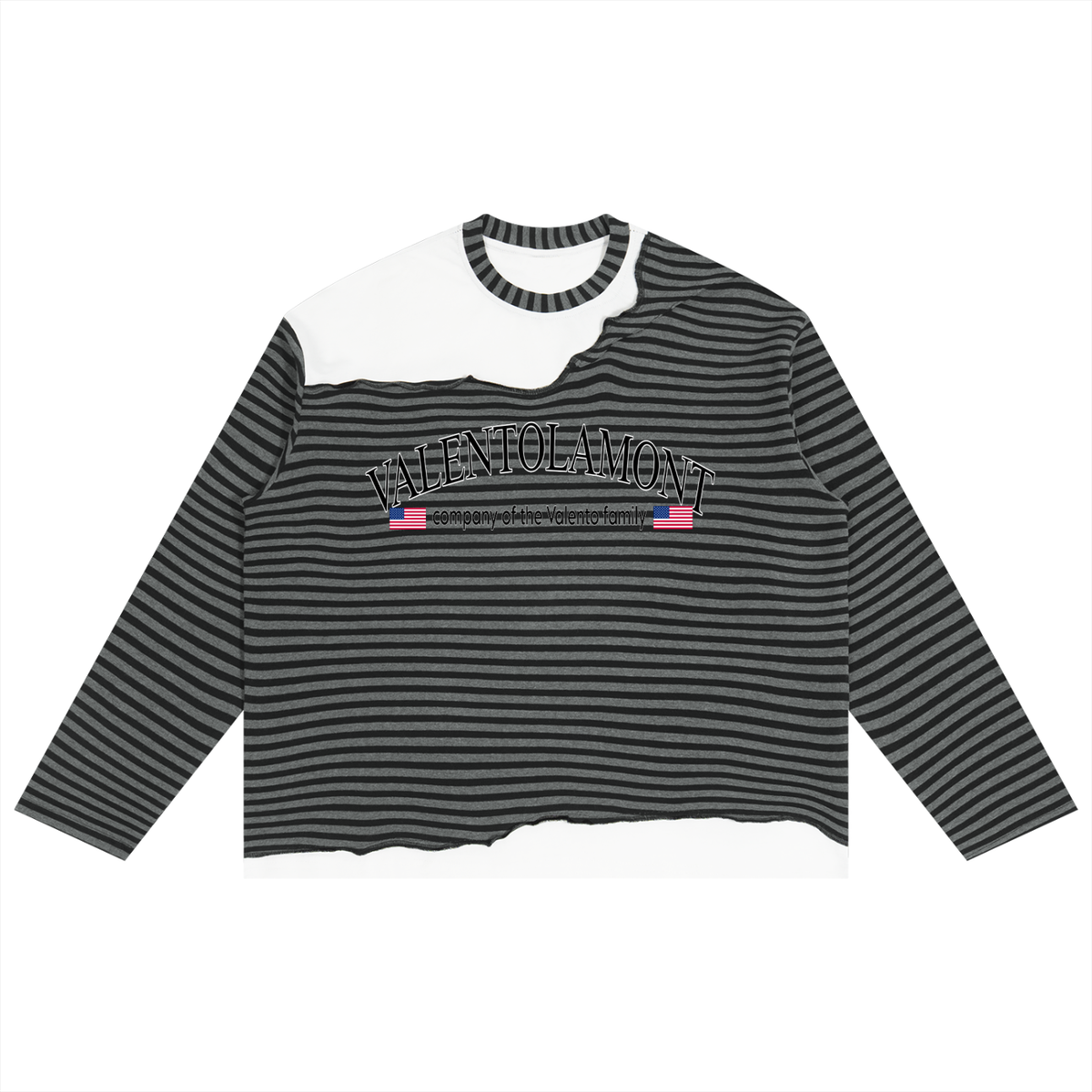 V Striped Panel Boxy Long Sleeve T-Shirt