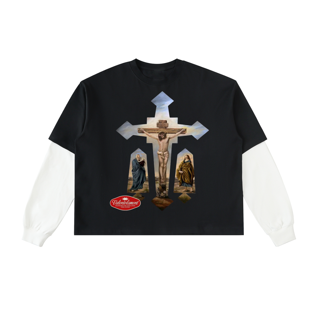 Layered Contrast Sleeve Cotton T-Shirt