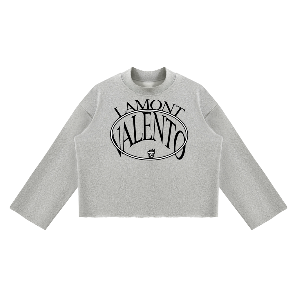 V Mock Neck Raw Edge Boxy Sweatshirt