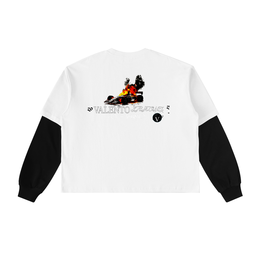 Layered Contrast Sleeve Cotton T-Shirt