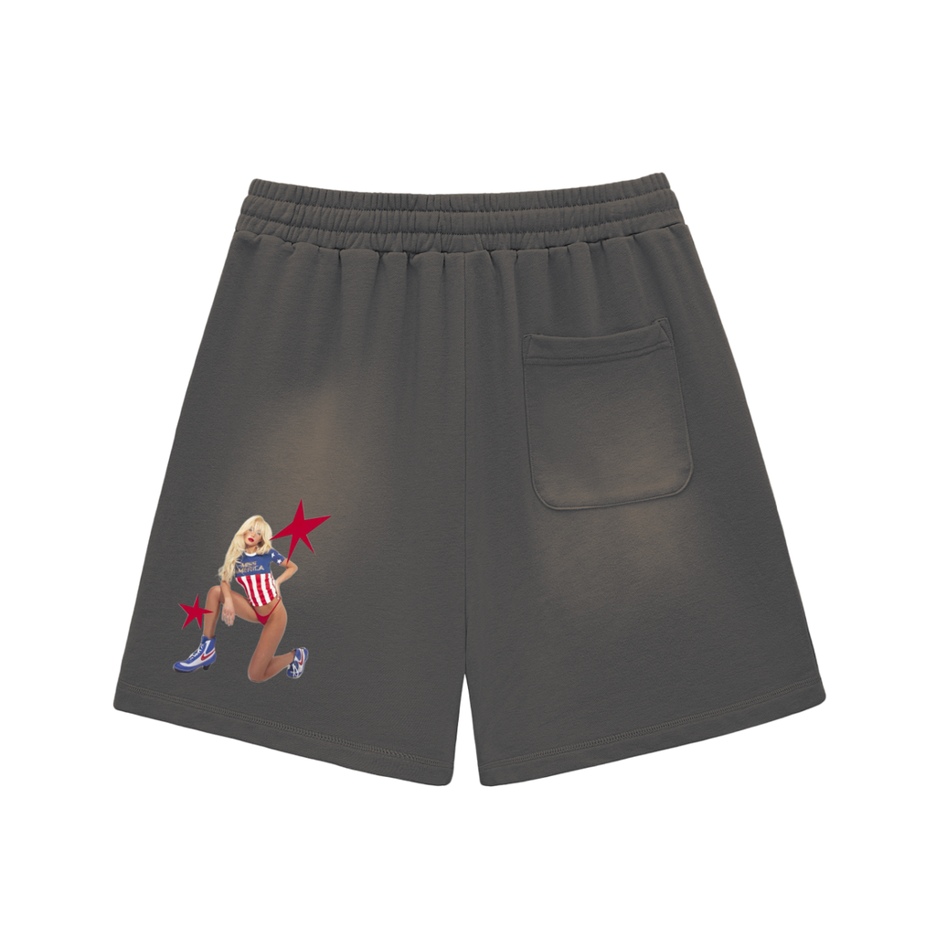 Sun Fade Raw Edge Cotton Shorts