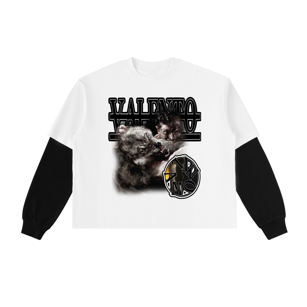 Layered Contrast Sleeve Cotton T-Shirt