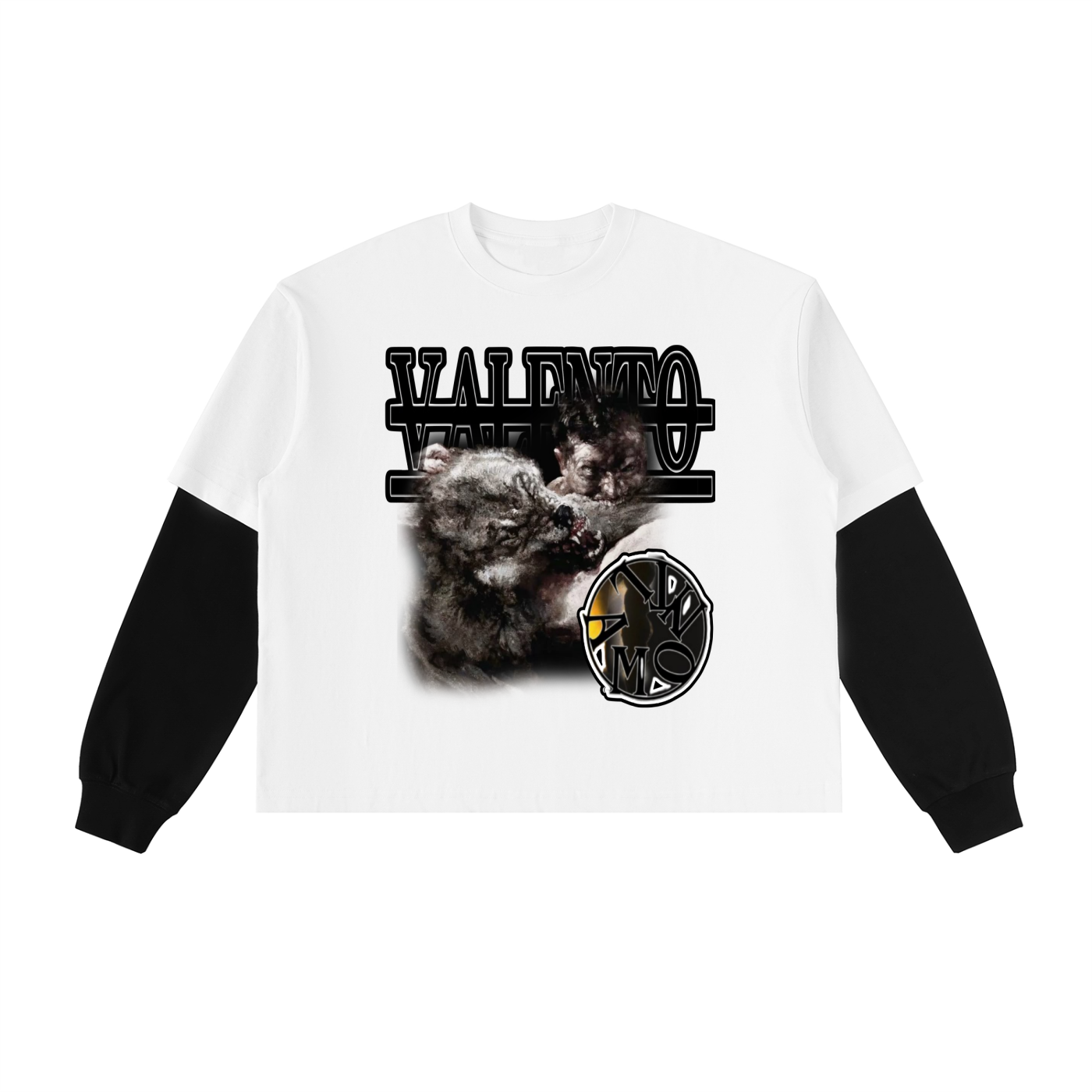 Layered Contrast Sleeve Cotton T-Shirt