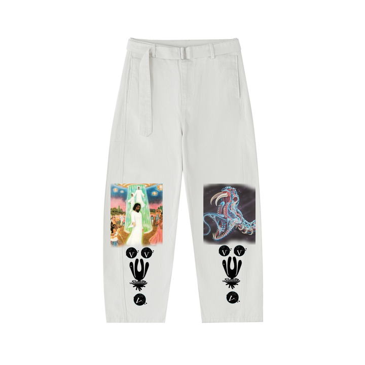 Twisted-Seam Belted Curved-Blade Pants