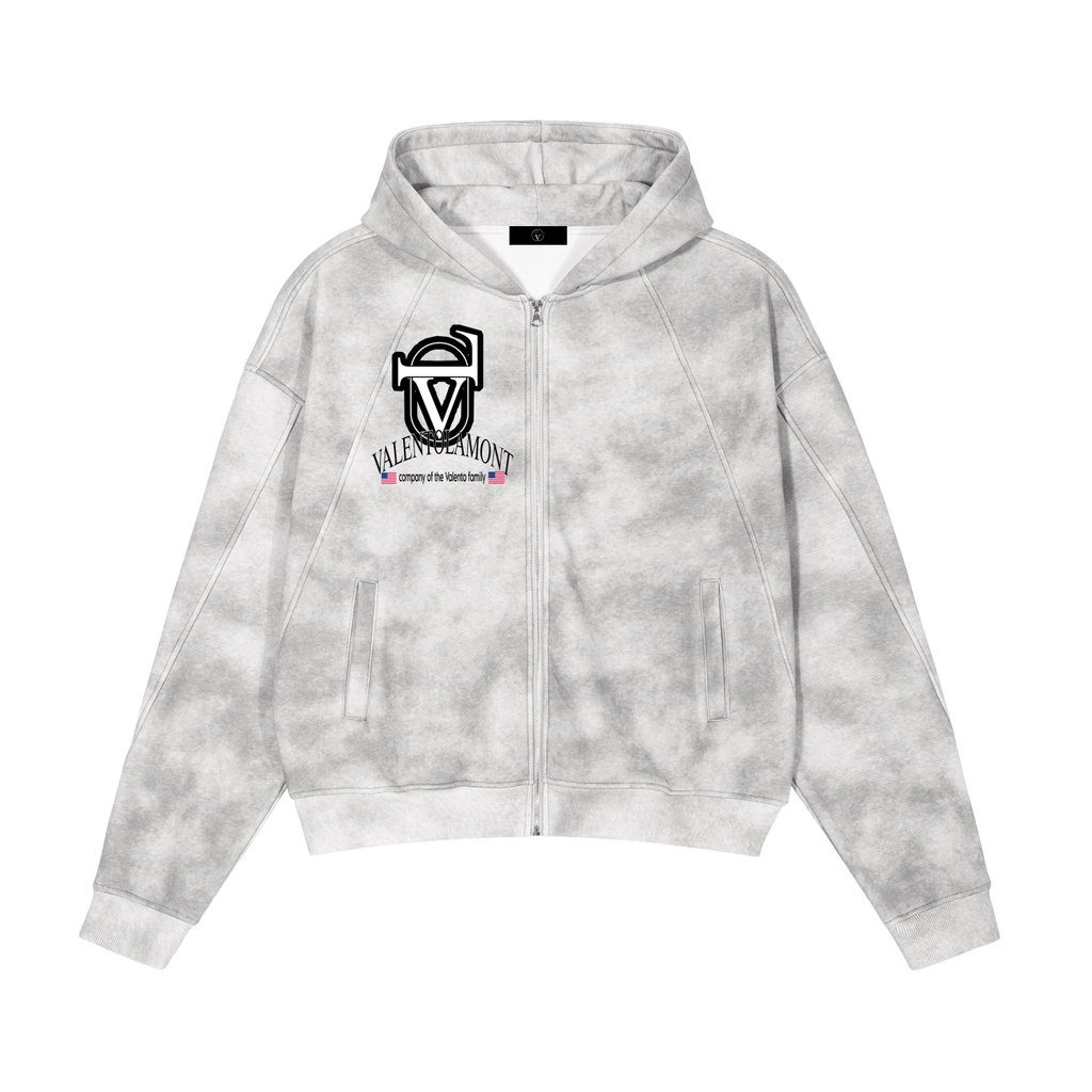 Dirty Washed Zip-Up Fleece Hoodie