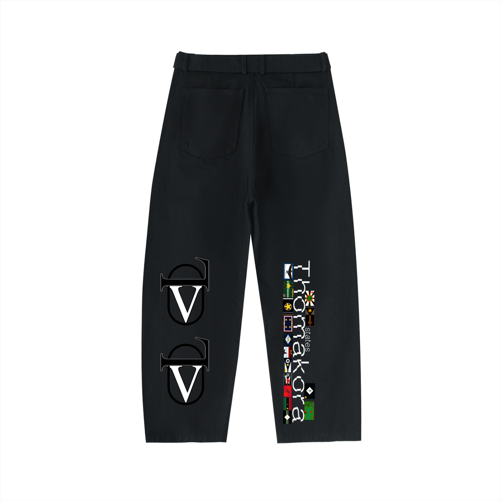 Twisted-Seam Belted Curved-Blade Pants