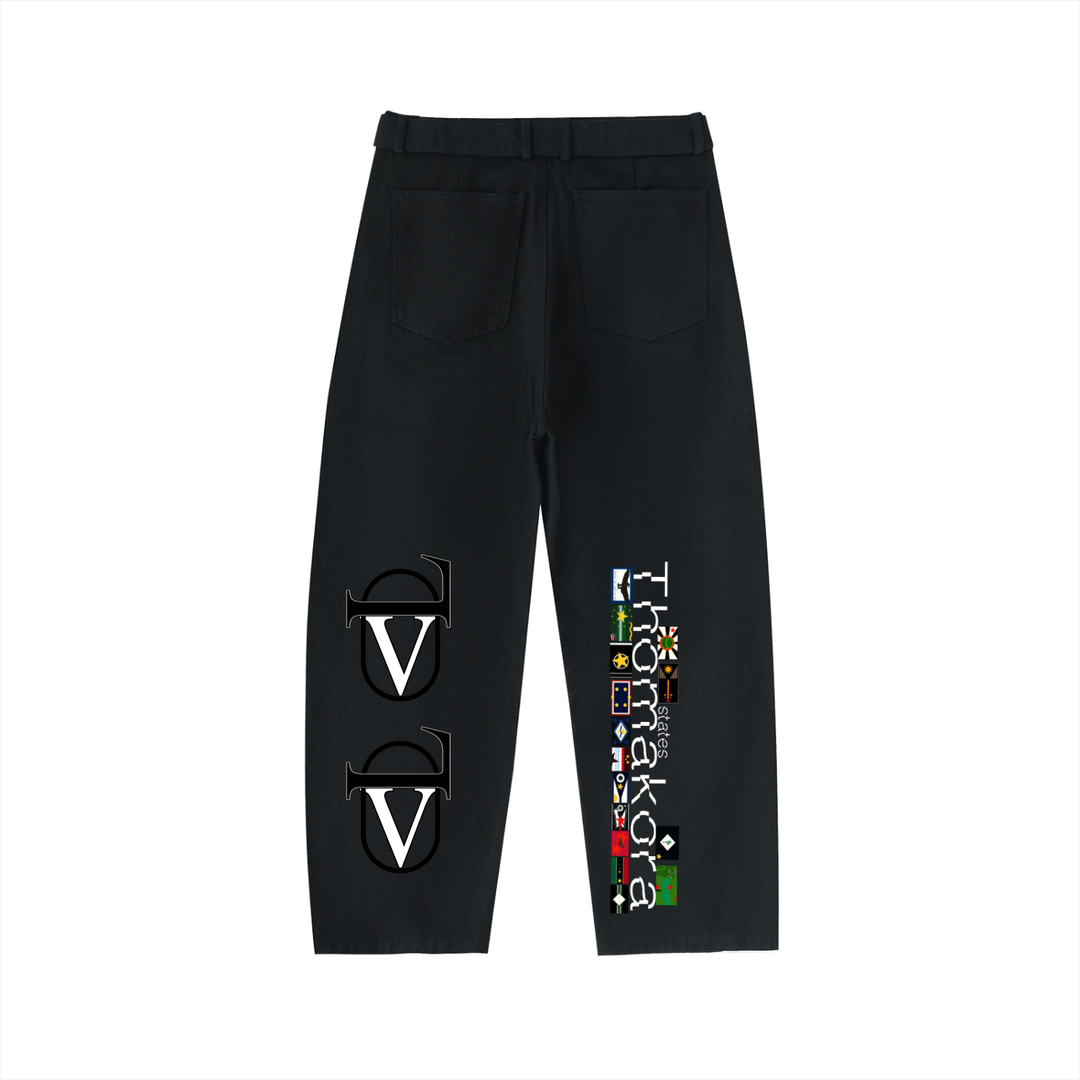 Twisted-Seam Belted Curved-Blade Pants