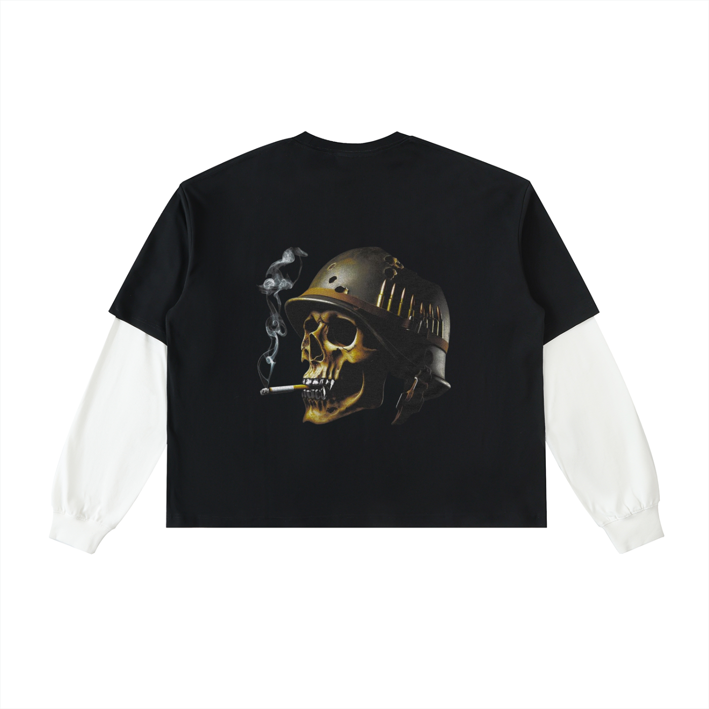 Layered Contrast Sleeve Cotton T-Shirt