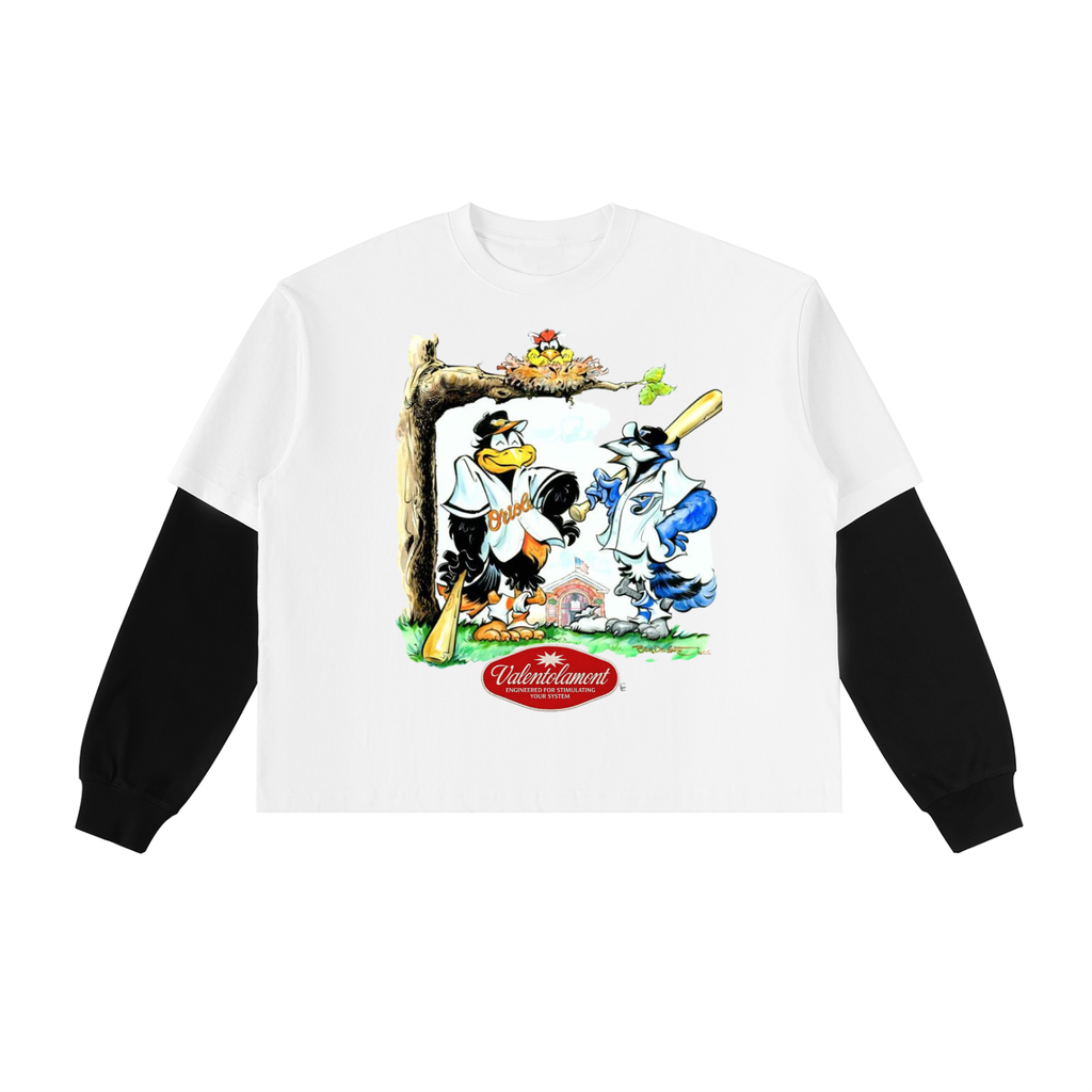 Layered Contrast Sleeve Cotton T-Shirt