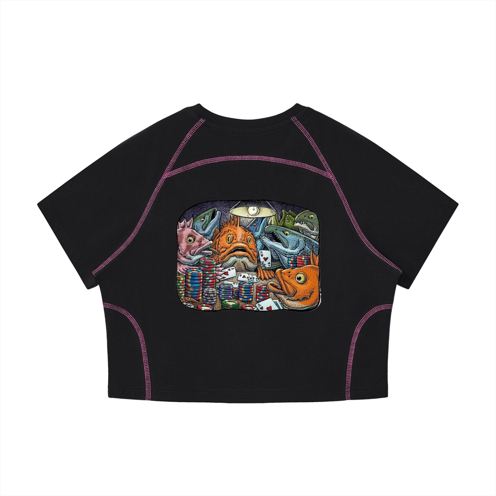 Women's Contrast Stitch Raglan Crop T-Shirt