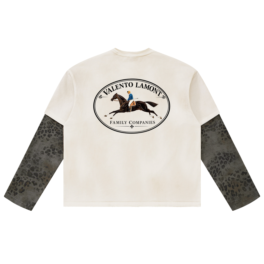 Unisex Vintage Wash Leopard Paneled Layer T-Shirt