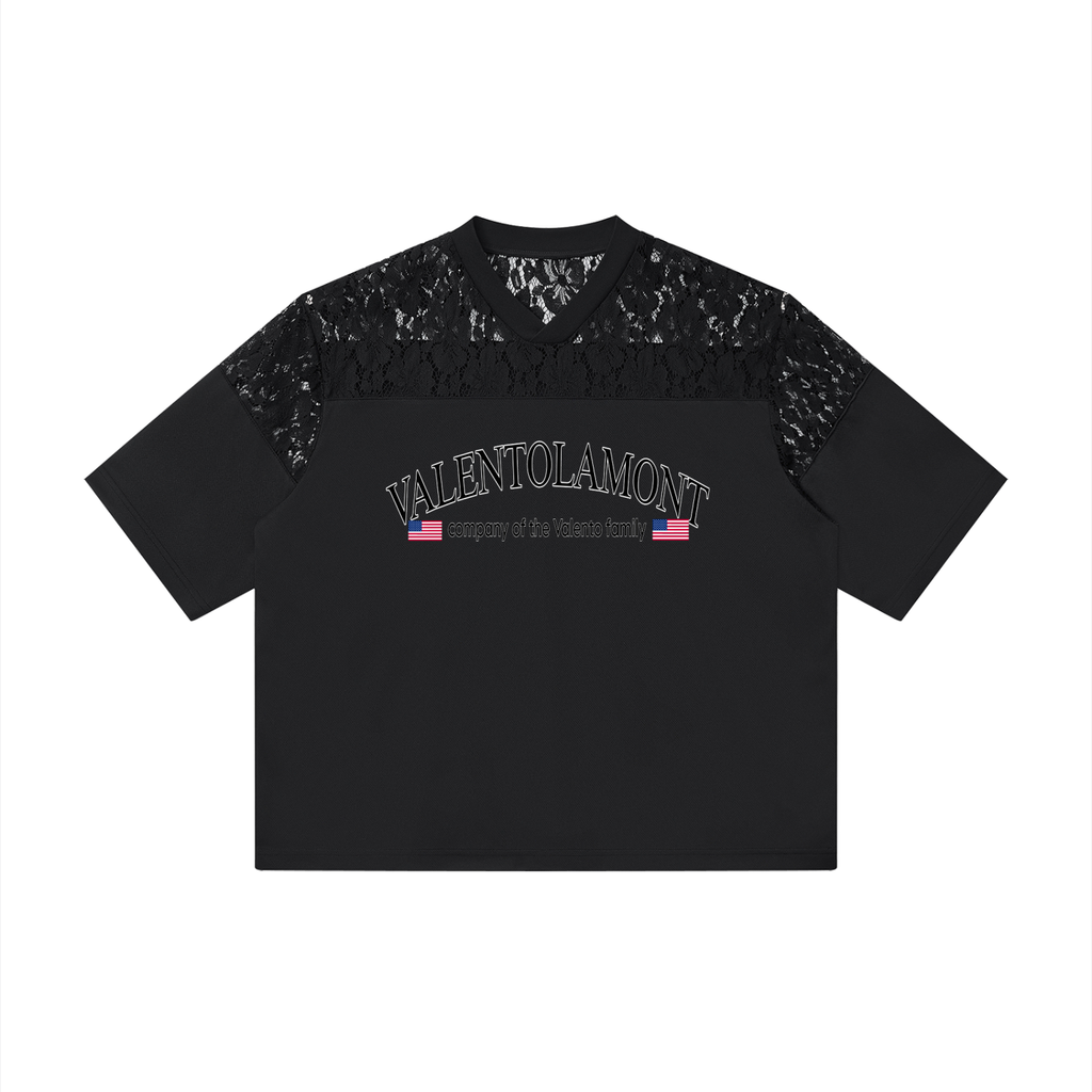 Unisex Lace Paneling V-Neck T-Shirt